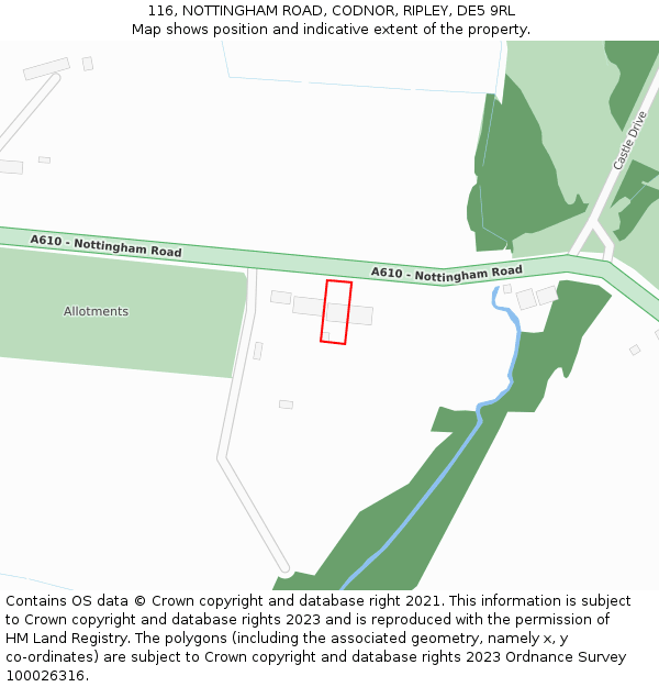 116, NOTTINGHAM ROAD, CODNOR, RIPLEY, DE5 9RL: Location map and indicative extent of plot