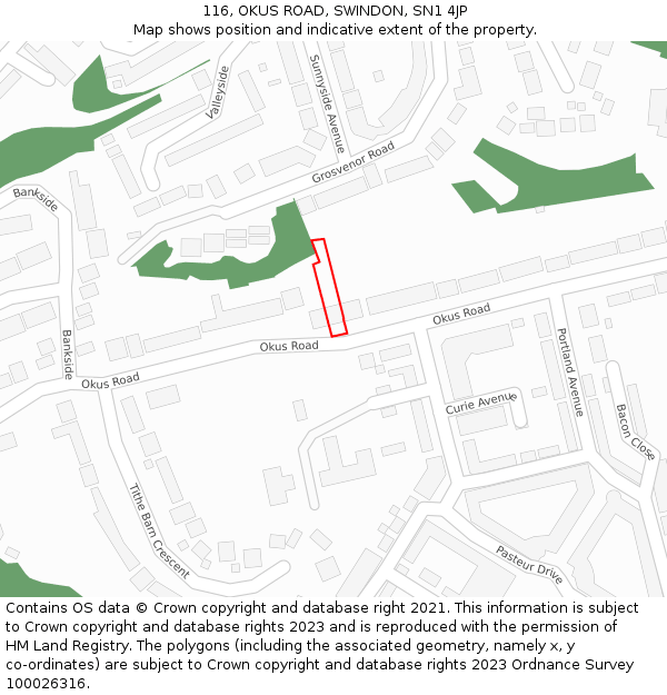 116, OKUS ROAD, SWINDON, SN1 4JP: Location map and indicative extent of plot