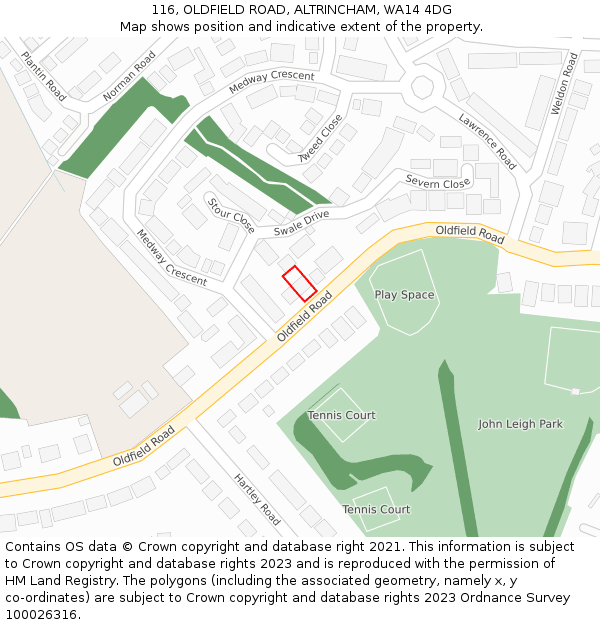 116, OLDFIELD ROAD, ALTRINCHAM, WA14 4DG: Location map and indicative extent of plot