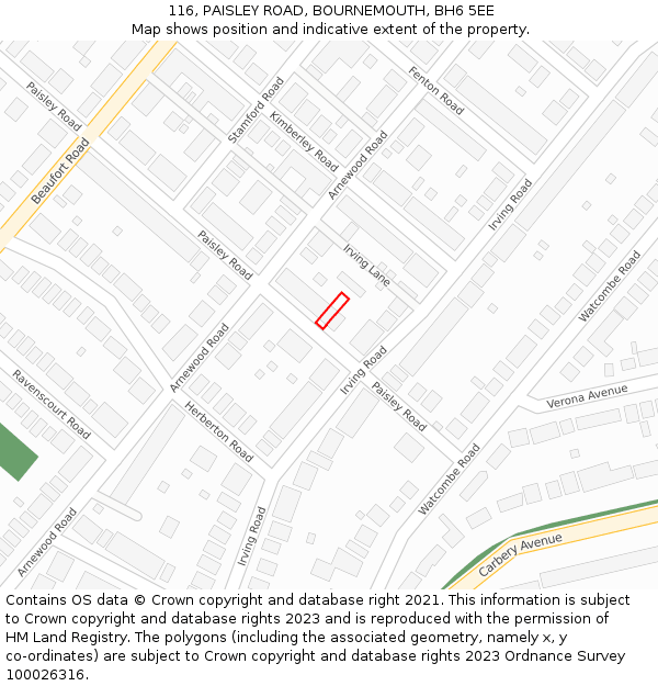 116, PAISLEY ROAD, BOURNEMOUTH, BH6 5EE: Location map and indicative extent of plot