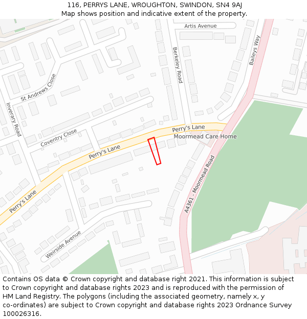 116, PERRYS LANE, WROUGHTON, SWINDON, SN4 9AJ: Location map and indicative extent of plot