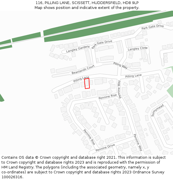 116, PILLING LANE, SCISSETT, HUDDERSFIELD, HD8 9LP: Location map and indicative extent of plot