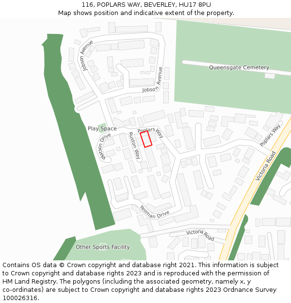 116, POPLARS WAY, BEVERLEY, HU17 8PU: Location map and indicative extent of plot