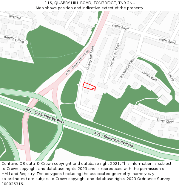 116, QUARRY HILL ROAD, TONBRIDGE, TN9 2NU: Location map and indicative extent of plot