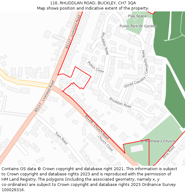 116, RHUDDLAN ROAD, BUCKLEY, CH7 3QA: Location map and indicative extent of plot