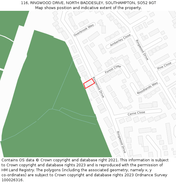 116, RINGWOOD DRIVE, NORTH BADDESLEY, SOUTHAMPTON, SO52 9GT: Location map and indicative extent of plot