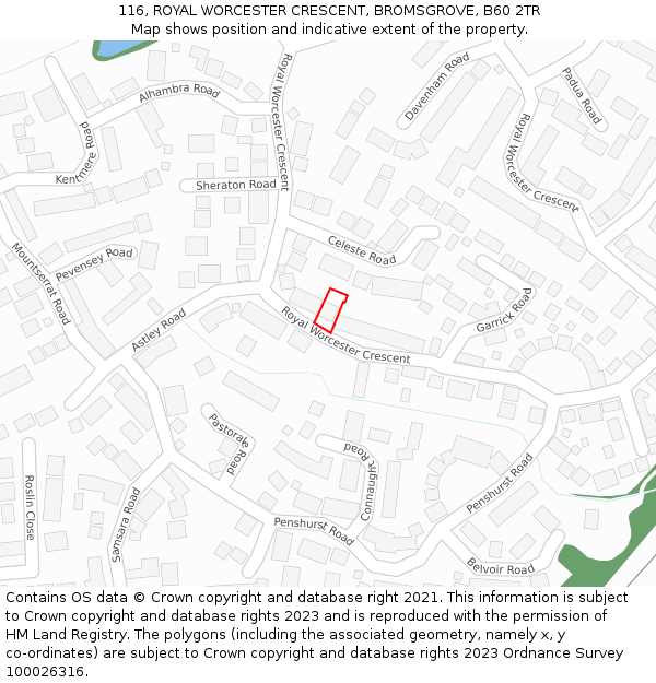 116, ROYAL WORCESTER CRESCENT, BROMSGROVE, B60 2TR: Location map and indicative extent of plot