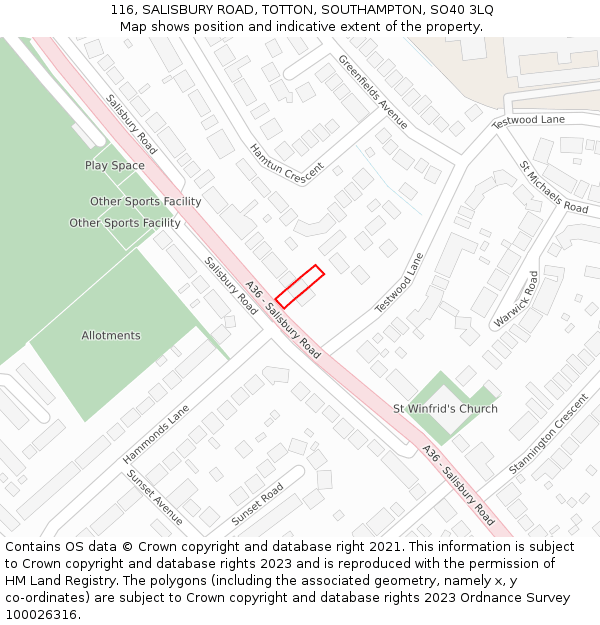 116, SALISBURY ROAD, TOTTON, SOUTHAMPTON, SO40 3LQ: Location map and indicative extent of plot