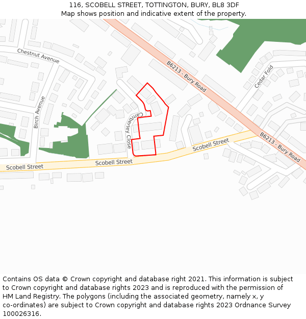 116, SCOBELL STREET, TOTTINGTON, BURY, BL8 3DF: Location map and indicative extent of plot