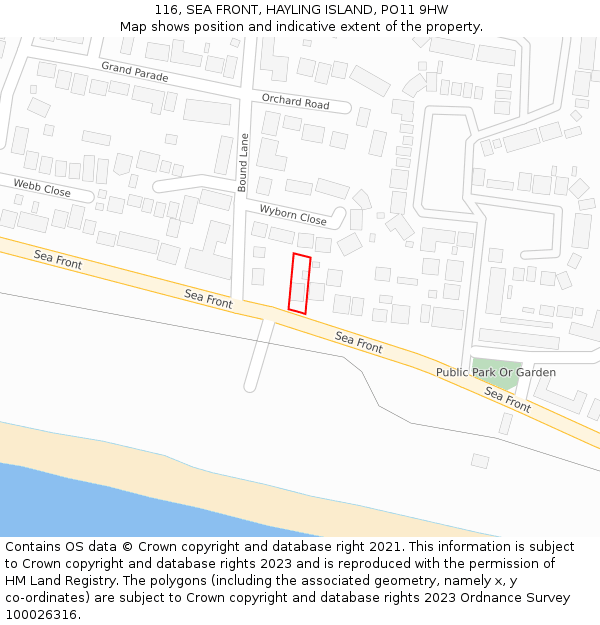 116, SEA FRONT, HAYLING ISLAND, PO11 9HW: Location map and indicative extent of plot