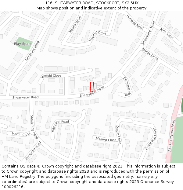 116, SHEARWATER ROAD, STOCKPORT, SK2 5UX: Location map and indicative extent of plot