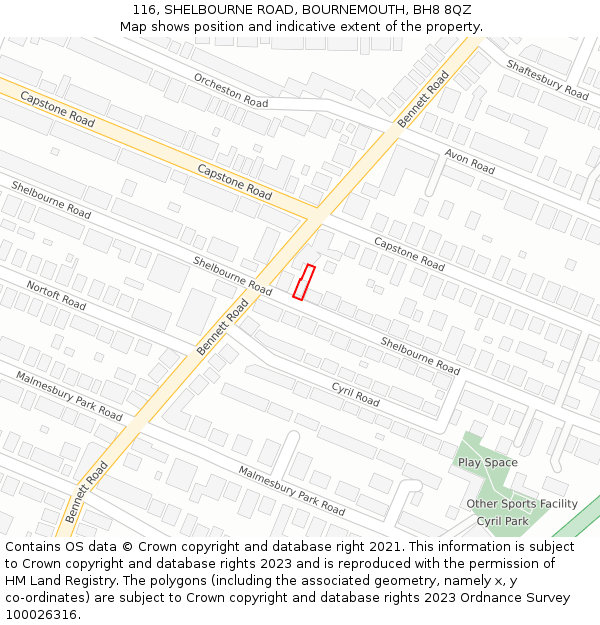 116, SHELBOURNE ROAD, BOURNEMOUTH, BH8 8QZ: Location map and indicative extent of plot