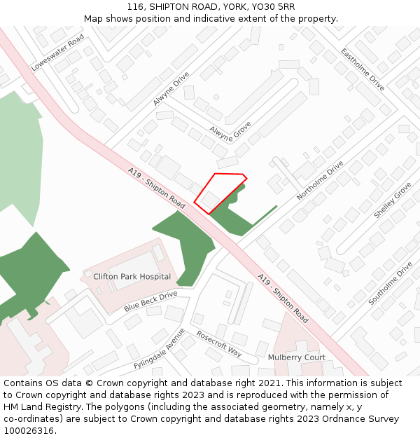 116, SHIPTON ROAD, YORK, YO30 5RR: Location map and indicative extent of plot