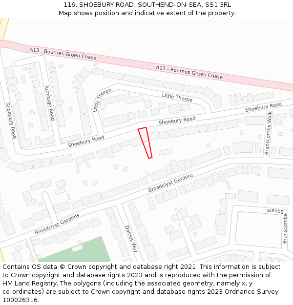 116, SHOEBURY ROAD, SOUTHEND-ON-SEA, SS1 3RL: Location map and indicative extent of plot