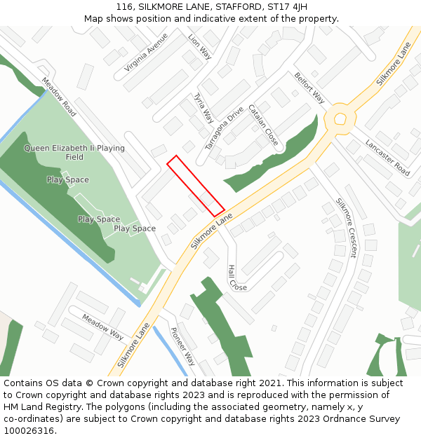 116, SILKMORE LANE, STAFFORD, ST17 4JH: Location map and indicative extent of plot