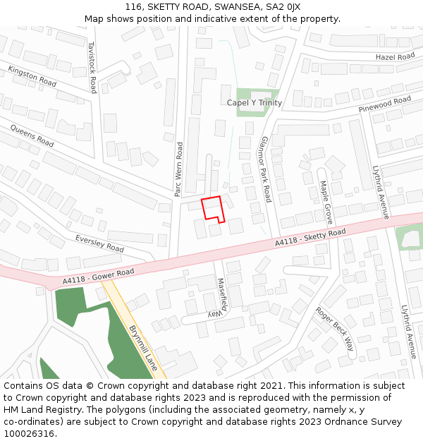 116, SKETTY ROAD, SWANSEA, SA2 0JX: Location map and indicative extent of plot