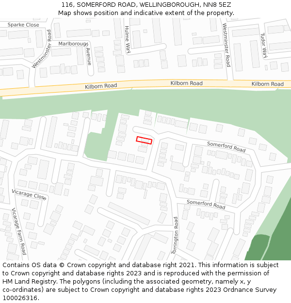 116, SOMERFORD ROAD, WELLINGBOROUGH, NN8 5EZ: Location map and indicative extent of plot