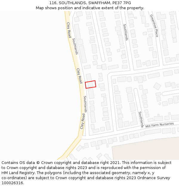 116, SOUTHLANDS, SWAFFHAM, PE37 7PG: Location map and indicative extent of plot