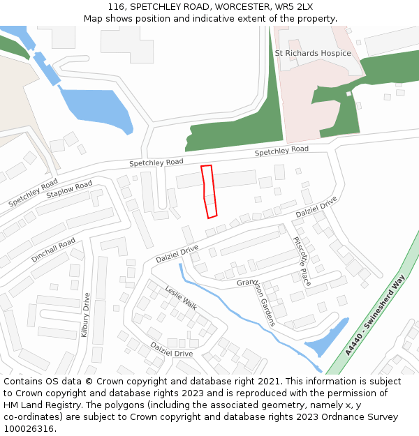 116, SPETCHLEY ROAD, WORCESTER, WR5 2LX: Location map and indicative extent of plot