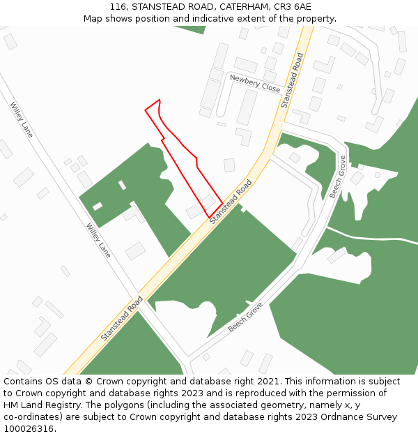 116, STANSTEAD ROAD, CATERHAM, CR3 6AE: Location map and indicative extent of plot