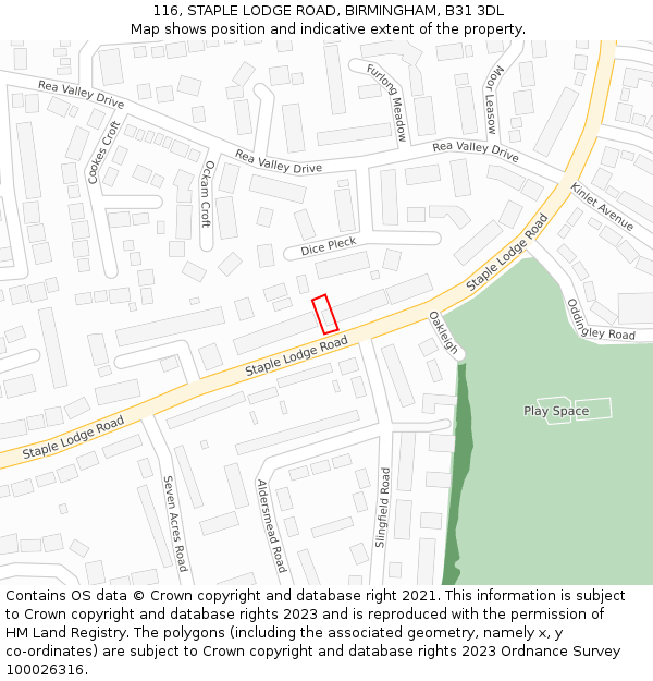 116, STAPLE LODGE ROAD, BIRMINGHAM, B31 3DL: Location map and indicative extent of plot