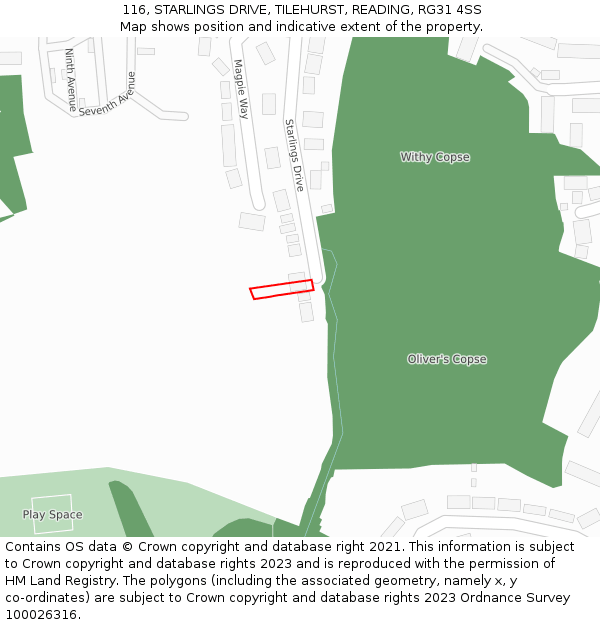 116, STARLINGS DRIVE, TILEHURST, READING, RG31 4SS: Location map and indicative extent of plot