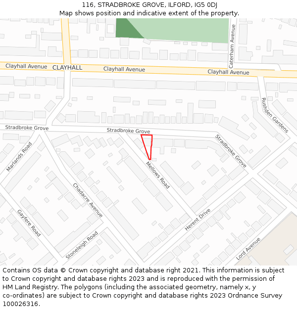 116, STRADBROKE GROVE, ILFORD, IG5 0DJ: Location map and indicative extent of plot