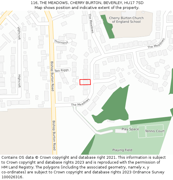 116, THE MEADOWS, CHERRY BURTON, BEVERLEY, HU17 7SD: Location map and indicative extent of plot