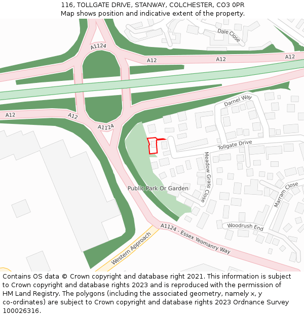 116, TOLLGATE DRIVE, STANWAY, COLCHESTER, CO3 0PR: Location map and indicative extent of plot