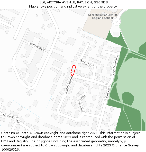 116, VICTORIA AVENUE, RAYLEIGH, SS6 9DB: Location map and indicative extent of plot