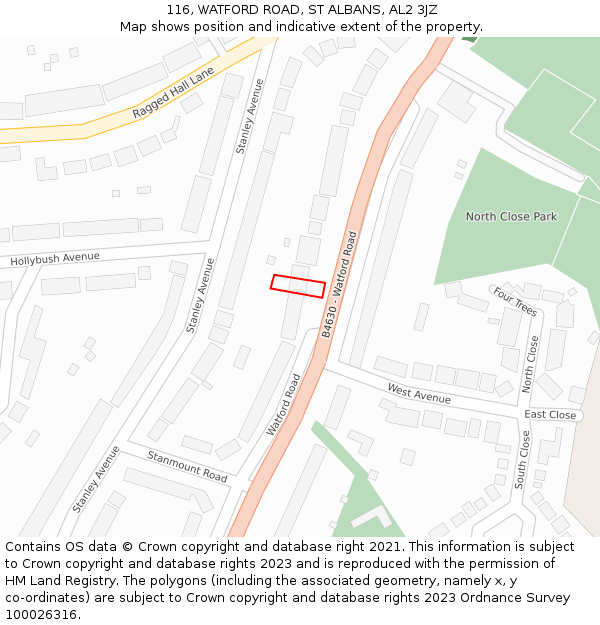 116, WATFORD ROAD, ST ALBANS, AL2 3JZ: Location map and indicative extent of plot