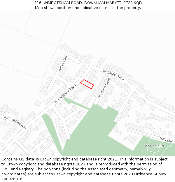 116, WIMBOTSHAM ROAD, DOWNHAM MARKET, PE38 9QB: Location map and indicative extent of plot