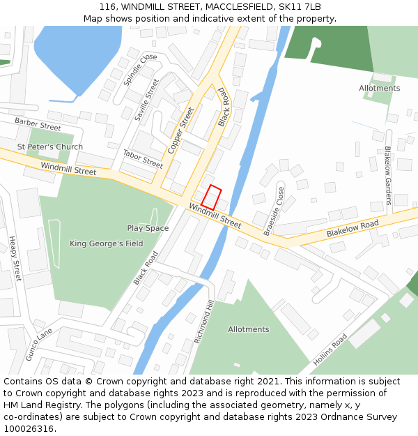 116, WINDMILL STREET, MACCLESFIELD, SK11 7LB: Location map and indicative extent of plot