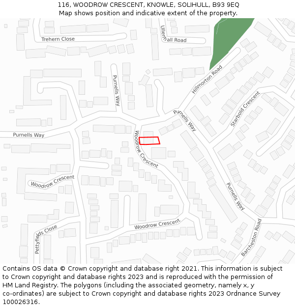 116, WOODROW CRESCENT, KNOWLE, SOLIHULL, B93 9EQ: Location map and indicative extent of plot