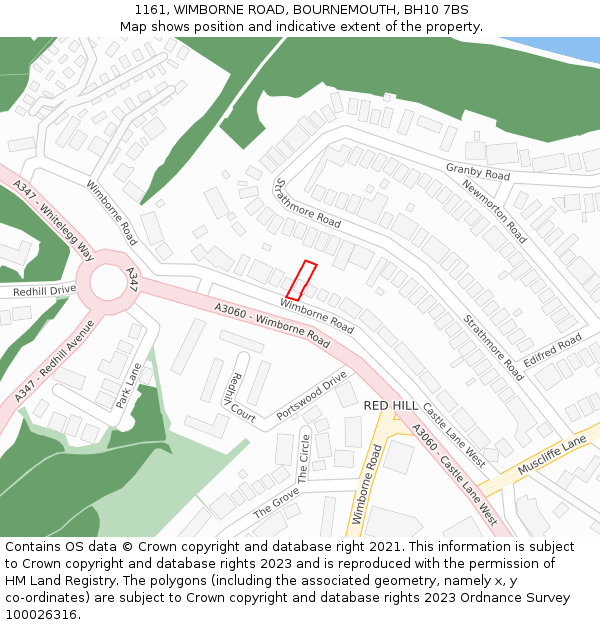 1161, WIMBORNE ROAD, BOURNEMOUTH, BH10 7BS: Location map and indicative extent of plot