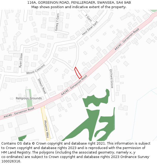 116A, GORSEINON ROAD, PENLLERGAER, SWANSEA, SA4 9AB: Location map and indicative extent of plot