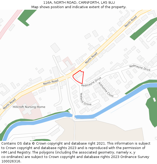 116A, NORTH ROAD, CARNFORTH, LA5 9LU: Location map and indicative extent of plot