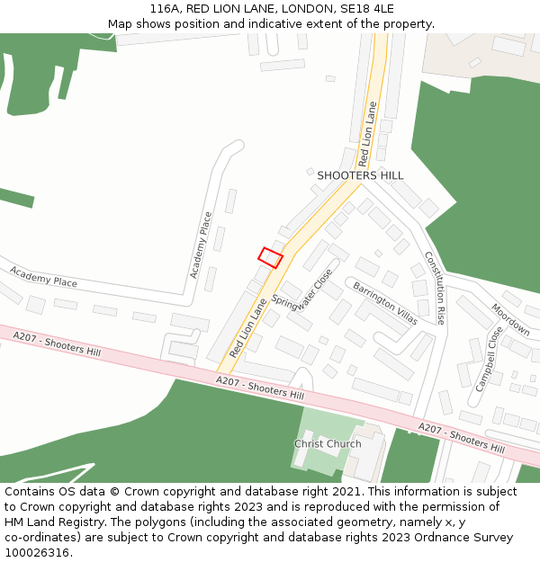 116A, RED LION LANE, LONDON, SE18 4LE: Location map and indicative extent of plot