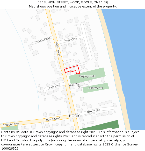 116B, HIGH STREET, HOOK, GOOLE, DN14 5PJ: Location map and indicative extent of plot