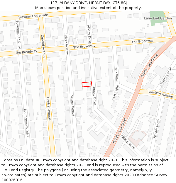 117, ALBANY DRIVE, HERNE BAY, CT6 8SJ: Location map and indicative extent of plot