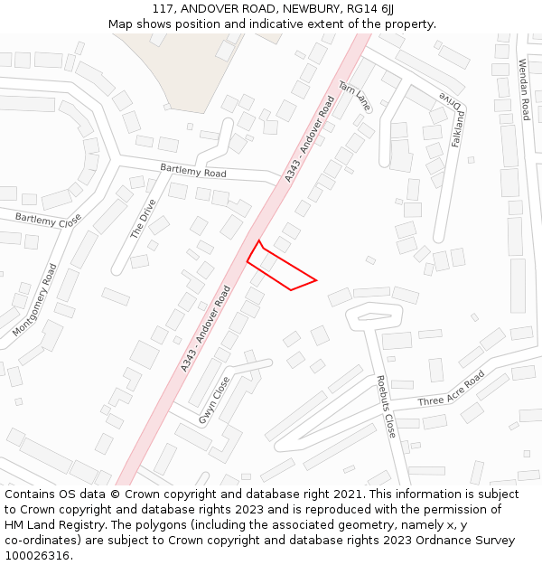 117, ANDOVER ROAD, NEWBURY, RG14 6JJ: Location map and indicative extent of plot