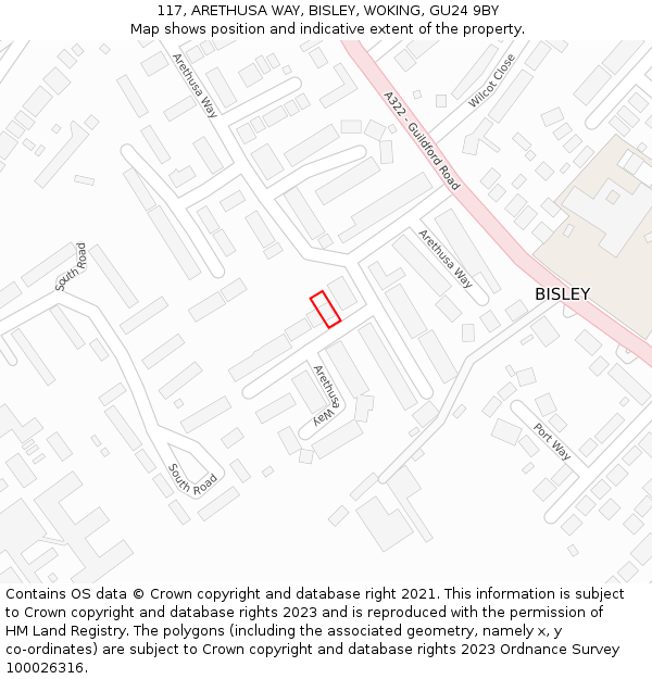 117, ARETHUSA WAY, BISLEY, WOKING, GU24 9BY: Location map and indicative extent of plot
