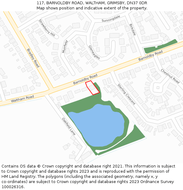 117, BARNOLDBY ROAD, WALTHAM, GRIMSBY, DN37 0DR: Location map and indicative extent of plot