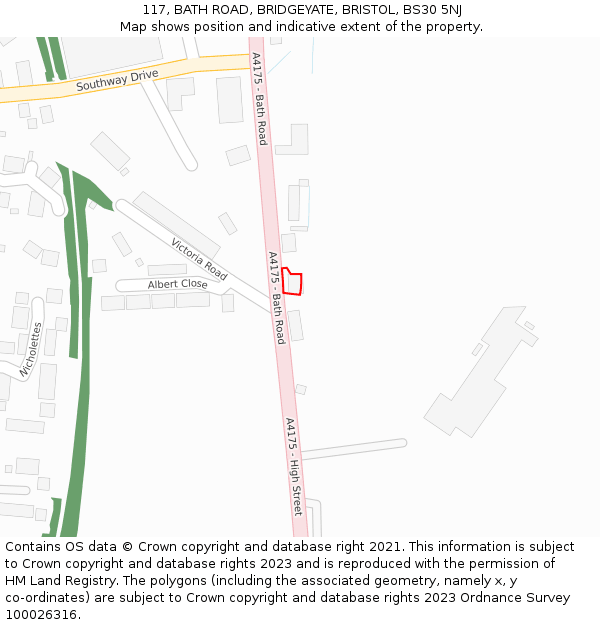 117, BATH ROAD, BRIDGEYATE, BRISTOL, BS30 5NJ: Location map and indicative extent of plot