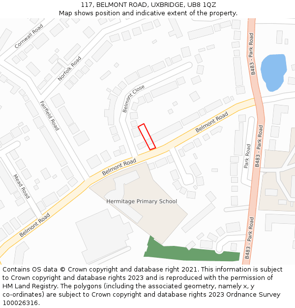 117, BELMONT ROAD, UXBRIDGE, UB8 1QZ: Location map and indicative extent of plot