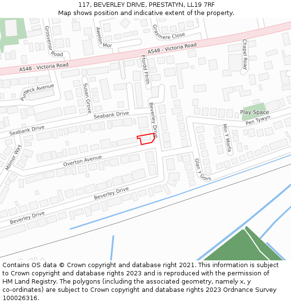 117, BEVERLEY DRIVE, PRESTATYN, LL19 7RF: Location map and indicative extent of plot