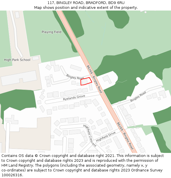 117, BINGLEY ROAD, BRADFORD, BD9 6RU: Location map and indicative extent of plot