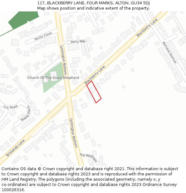117, BLACKBERRY LANE, FOUR MARKS, ALTON, GU34 5DJ: Location map and indicative extent of plot