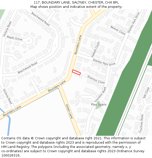 117, BOUNDARY LANE, SALTNEY, CHESTER, CH4 8PL: Location map and indicative extent of plot