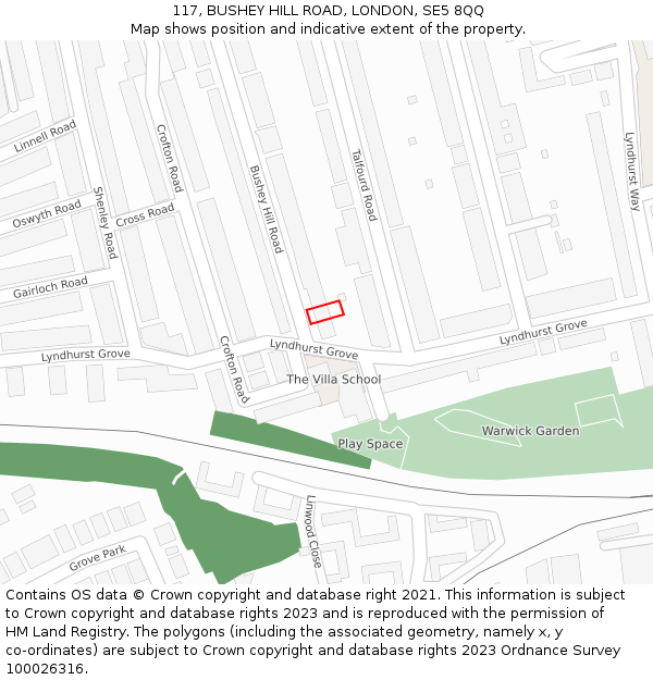 117, BUSHEY HILL ROAD, LONDON, SE5 8QQ: Location map and indicative extent of plot